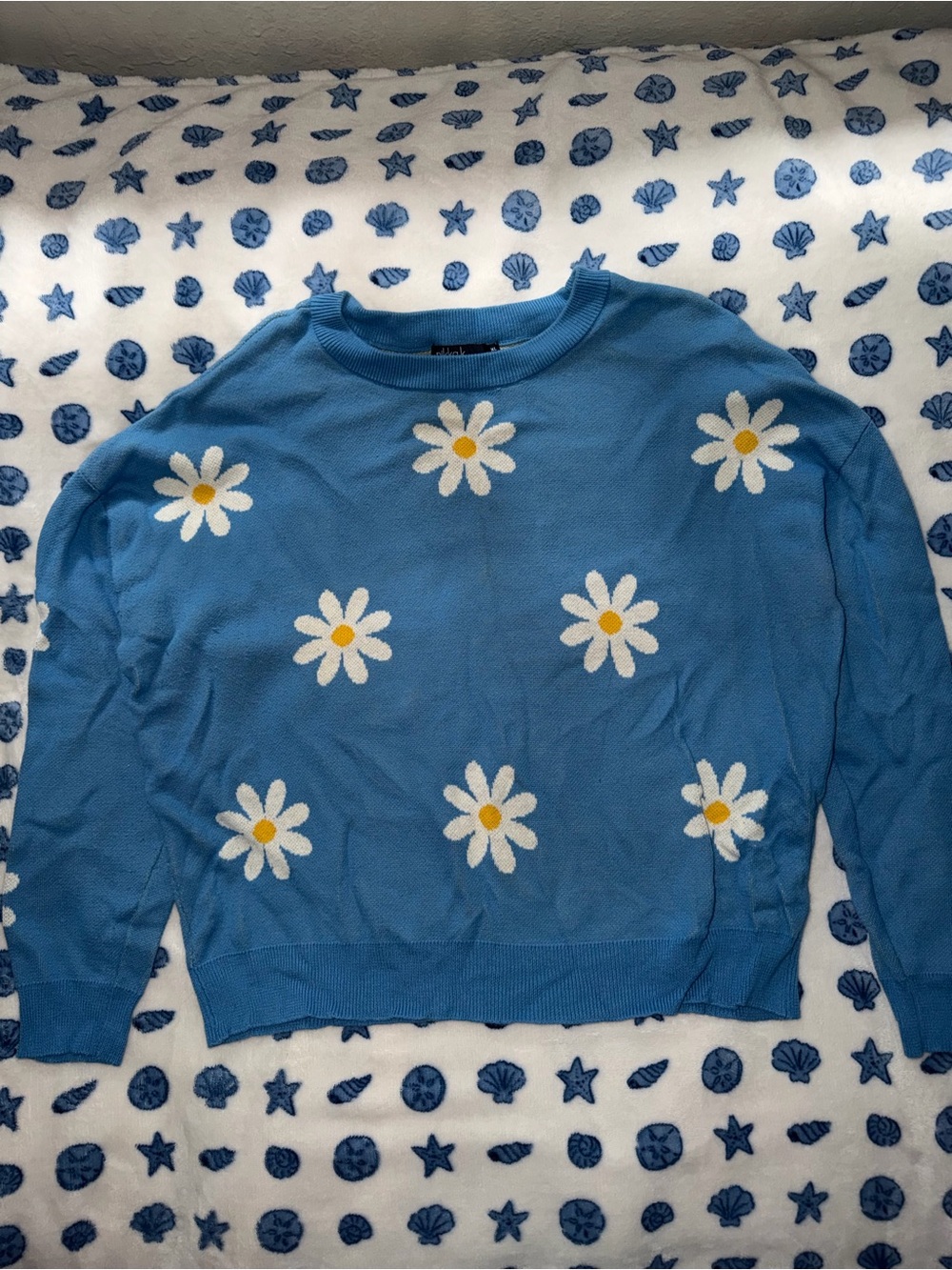 Sky Blue Daisy Crewneck Sweater - Women